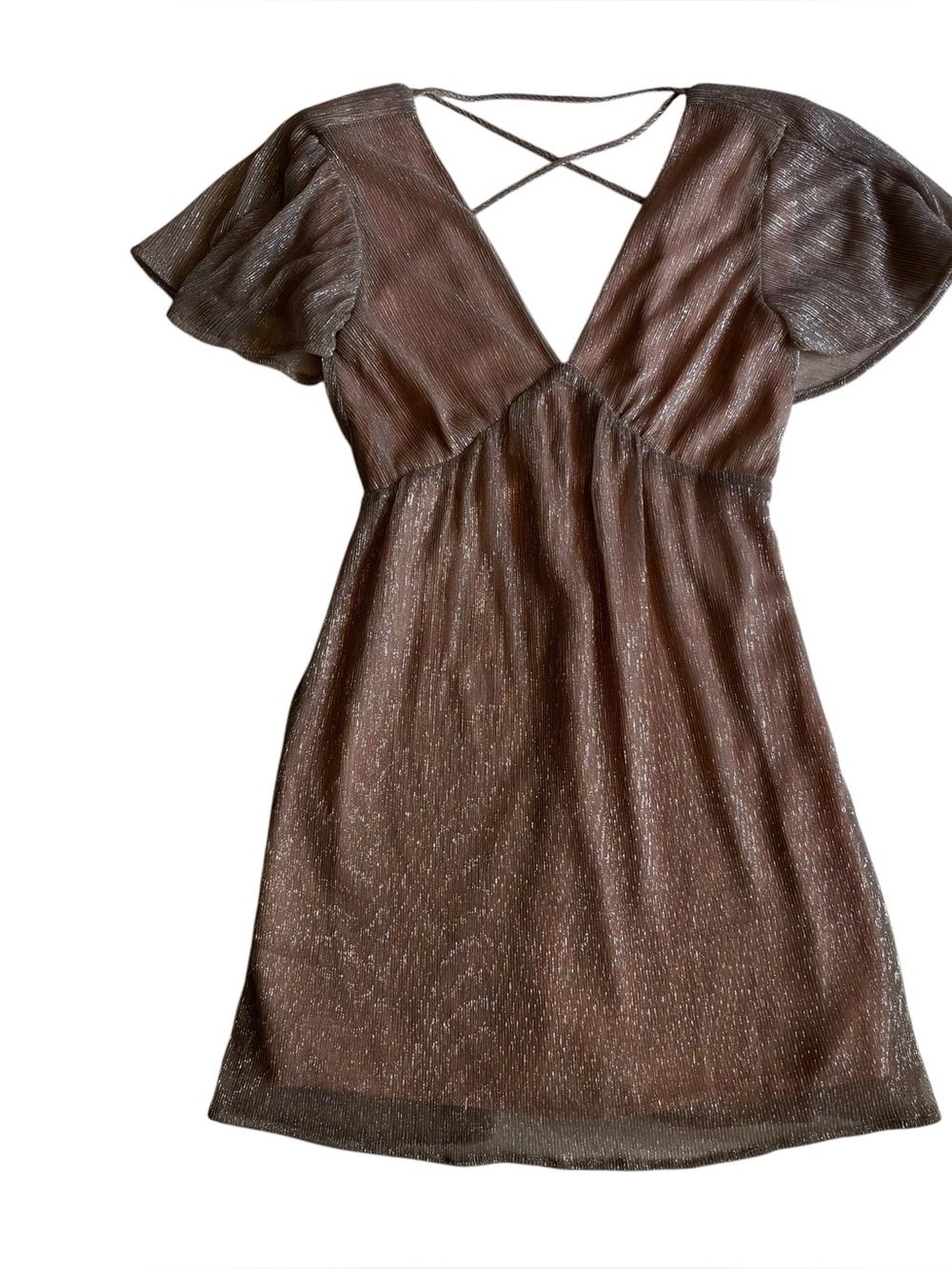 Francesca’s Gold with Pink Undertone Plunge Neckline Short Sleeve Dress-xxs-NWT